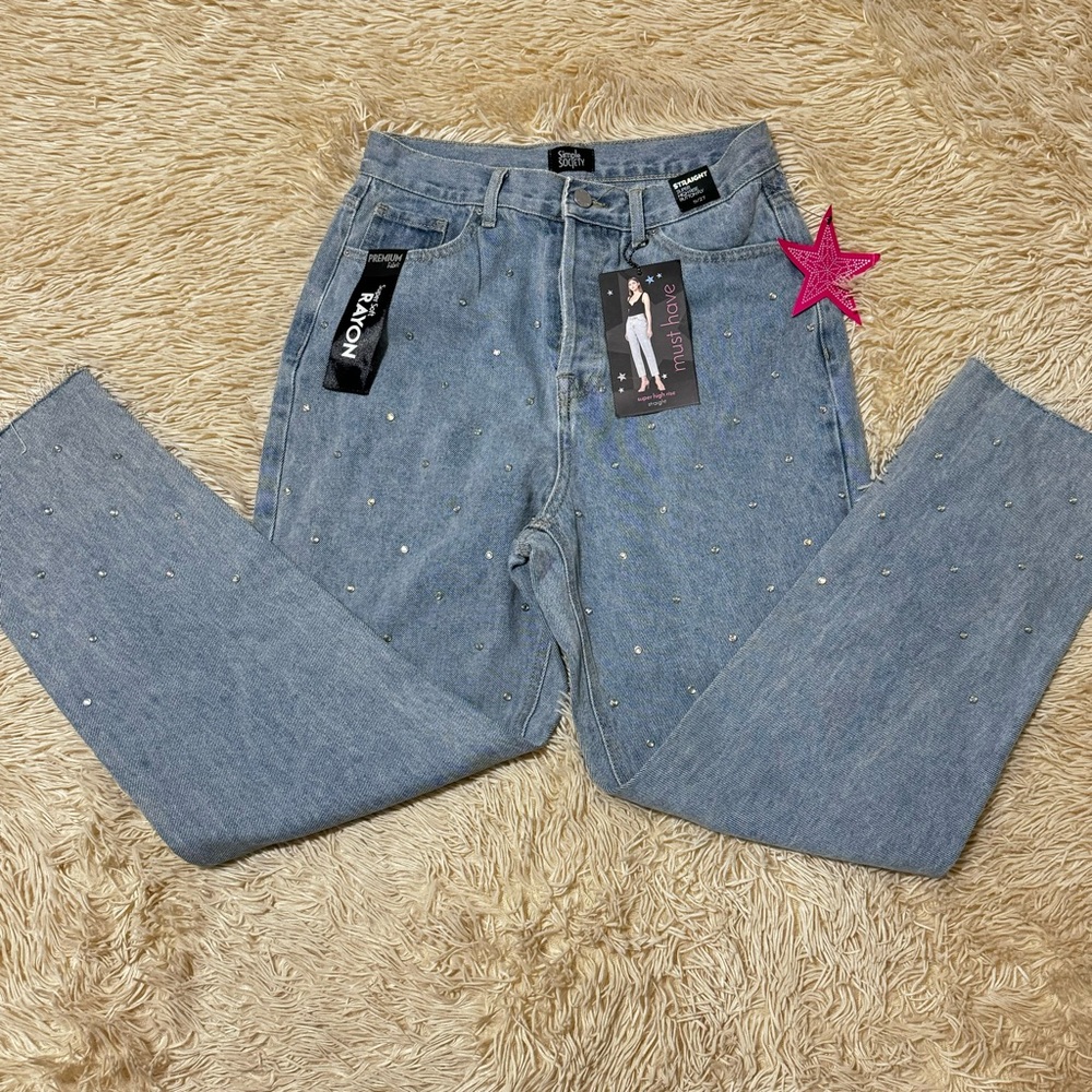 NEW Simple Society Jeans Straight high rise Butterfly Button Size 5/27 - Picture 5 of 6